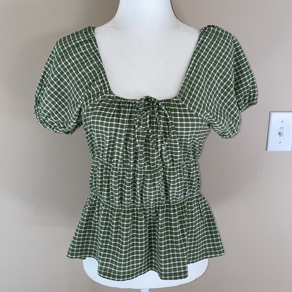 Madewell Tiered Peplum Top in Sweet Basil, NWT, Size Large - Picture 5 of 12